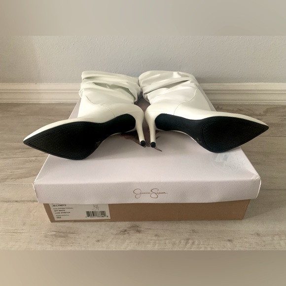 Jessica Simpson White Lyndy Slouch Boots, high boots w high heel, off white - Picture 3 of 11